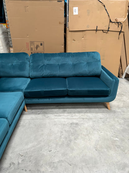 John Lewis Barbican 5+ Seater Corner Sofa Quartz Pale Blue Velvet