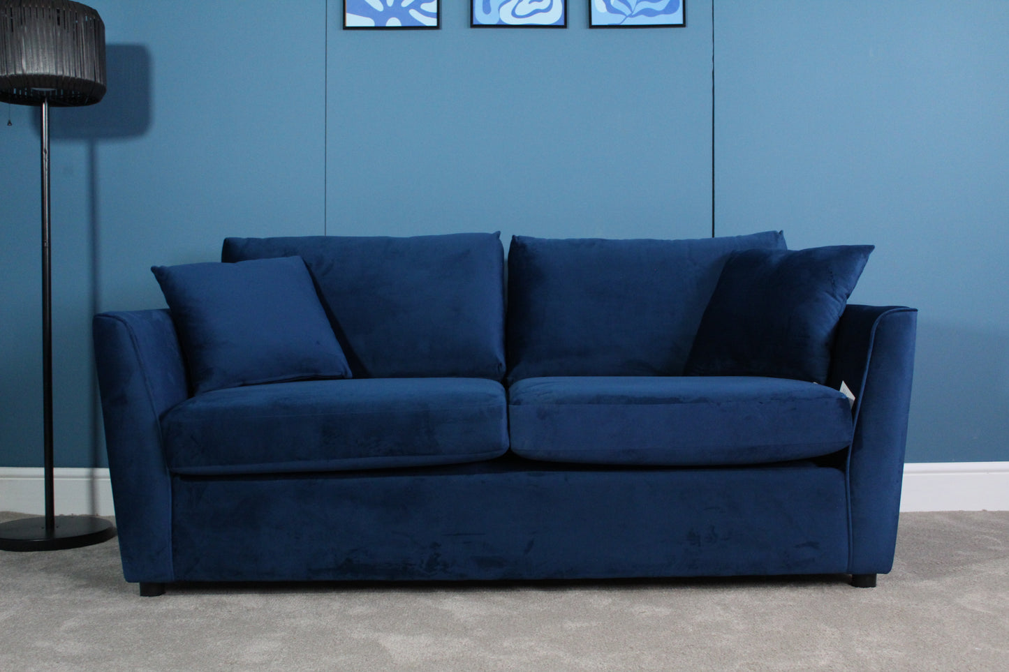 Brook & Wilde 2.5 Seater Sofa Bed in Orla Blue Velvet - Made in UK - Bespoke