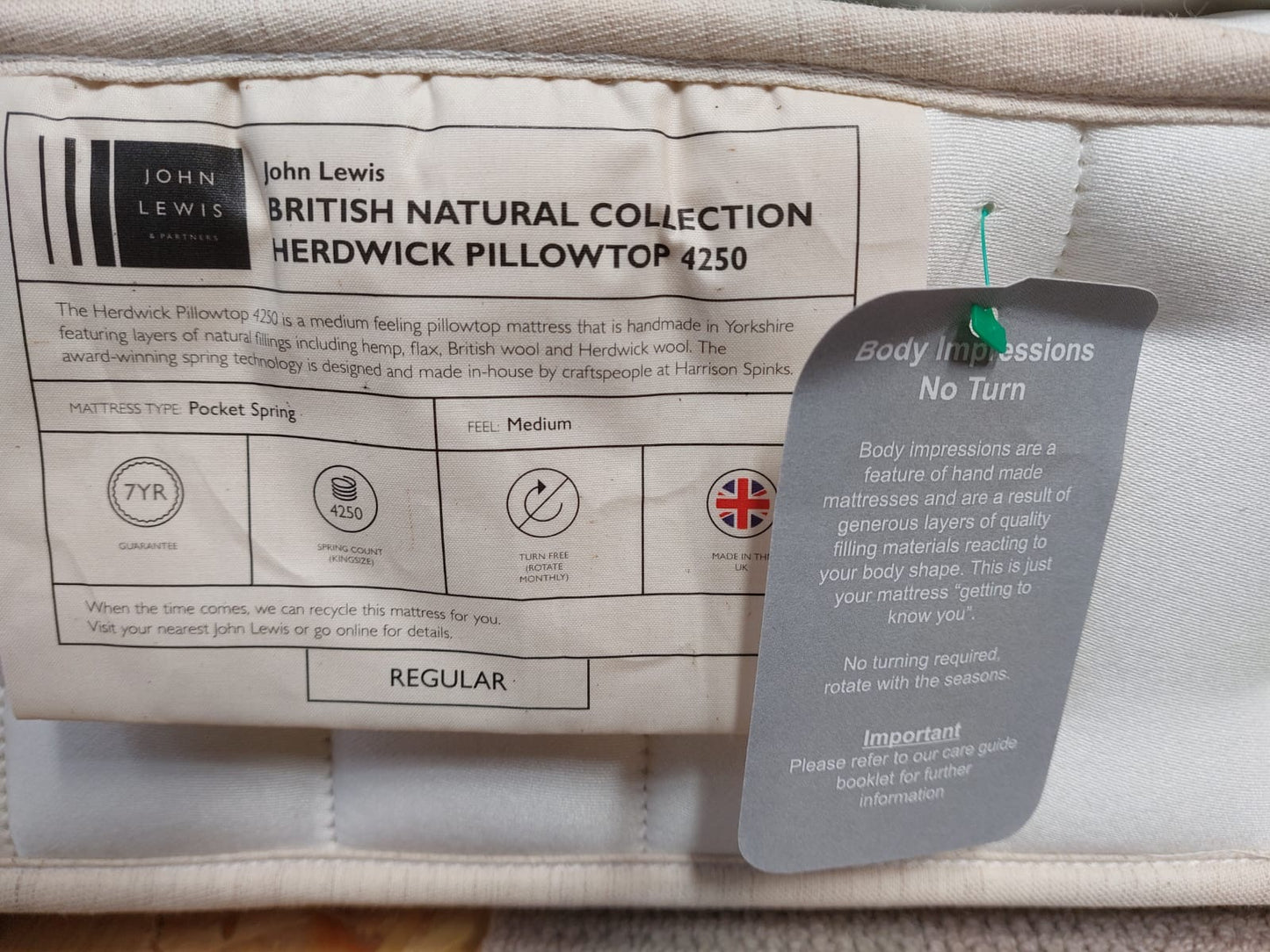 John Lewis British Natural Collection Herdwick Pillowtop 4250, Double, Regular Tension Pocket Spring Mattress