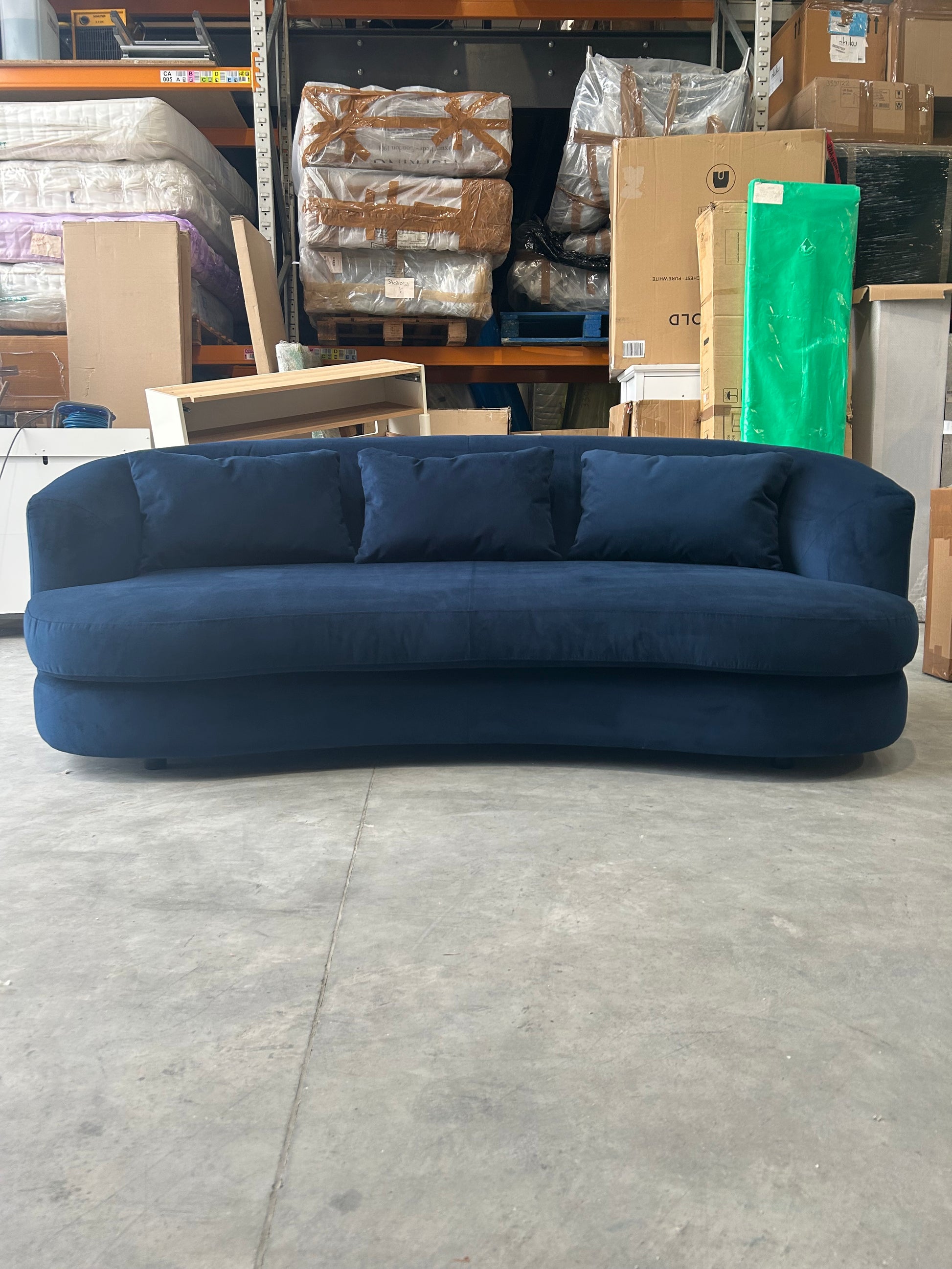 John Lewis Lozenge Large 3 Seater Sofa Easy Clean Plush Velvet Navy