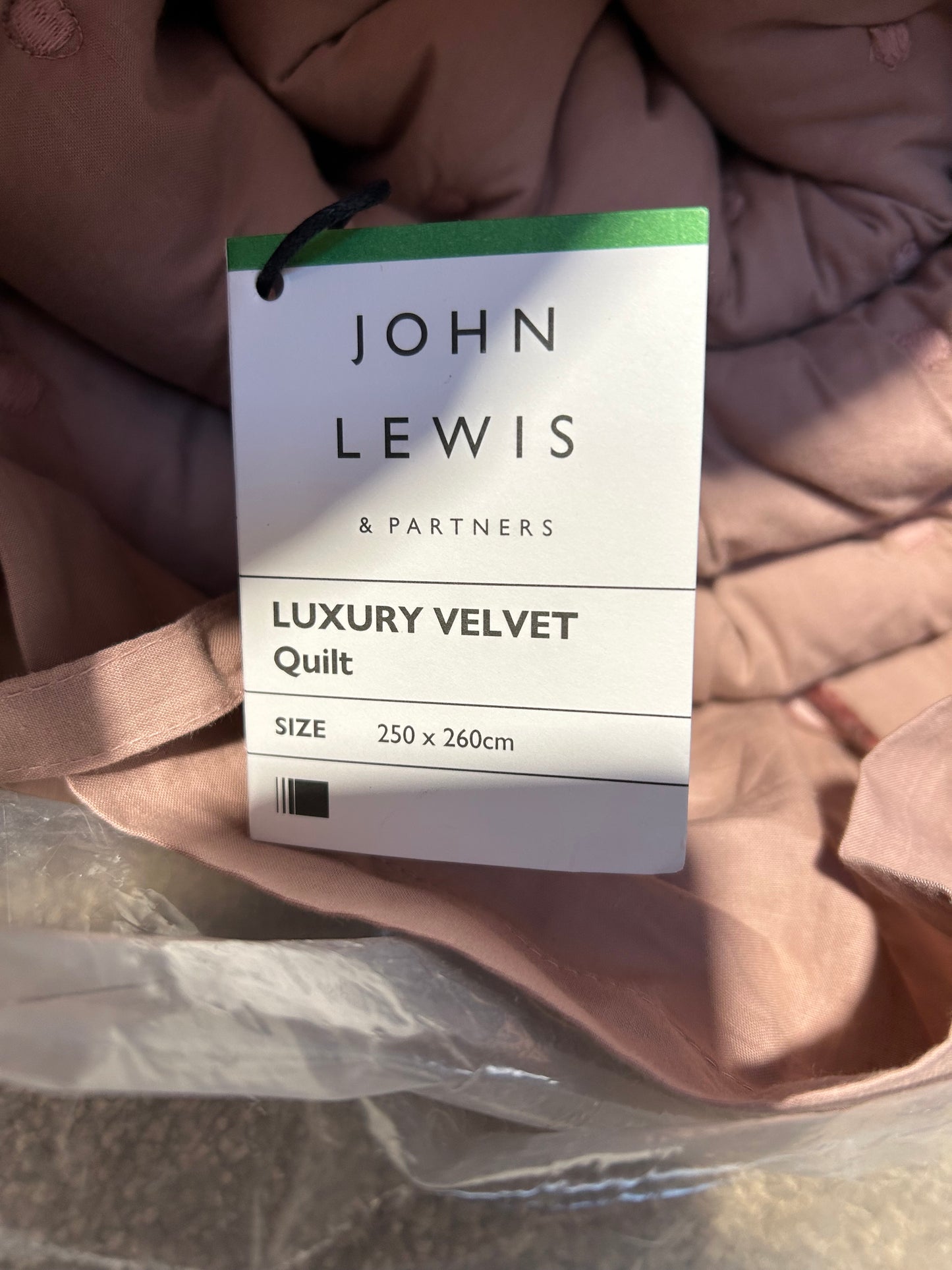 John Lewis Boutique Hotel Velvet Stitch Quilted Bedspread, Rosa, L260 x W250cm