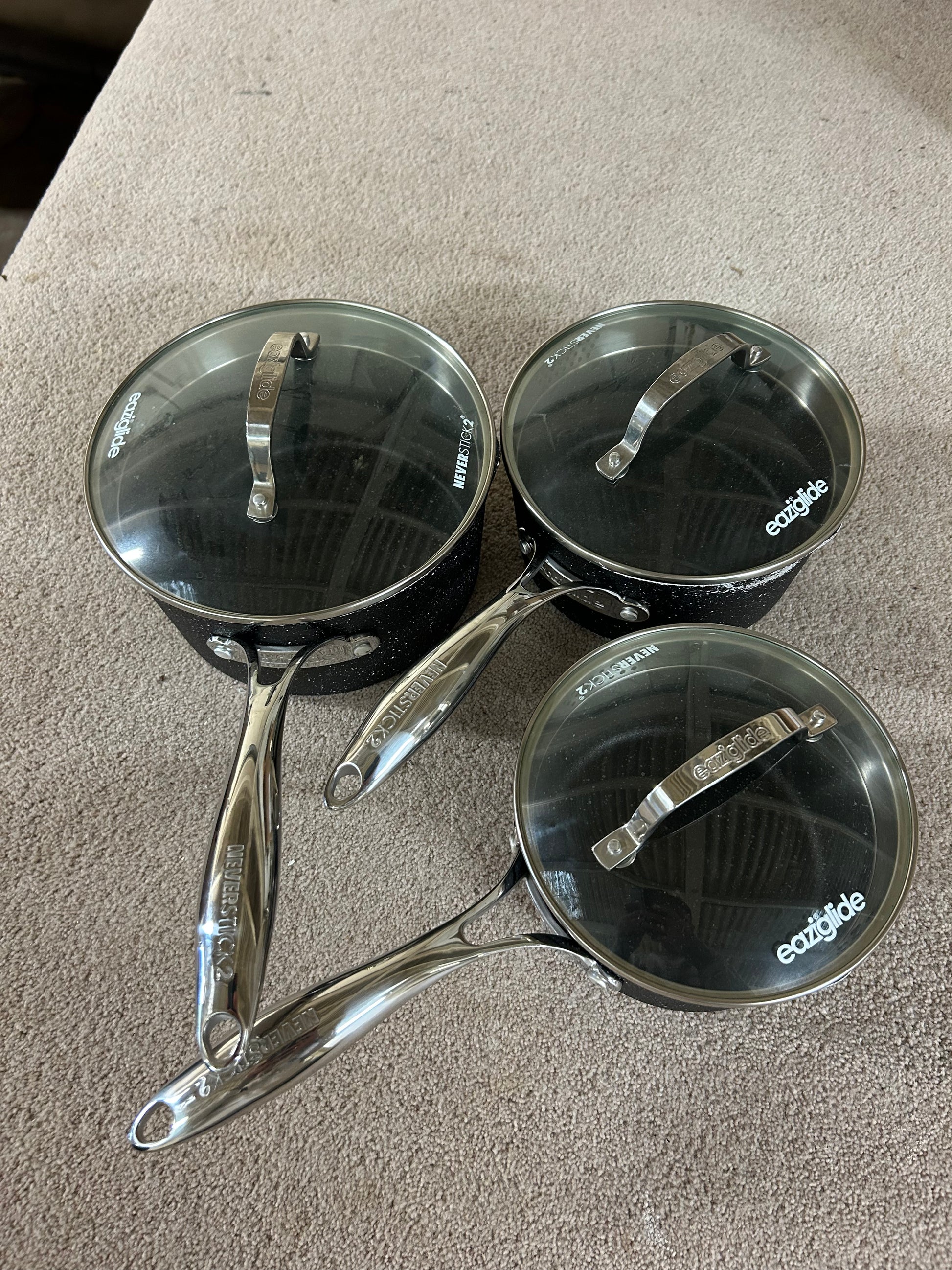 Eaziglide Neverstick2 Aluminium Non-Stick Saucepan Set with Lids, 3 Piece