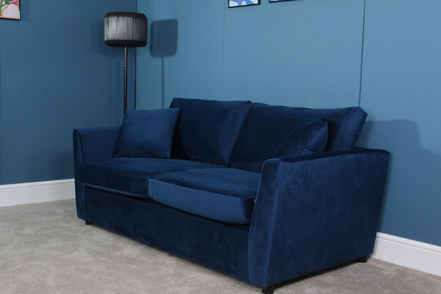 Brook & Wilde 2.5 Seater Sofa Bed in Orla Blue Velvet - Made in UK - Bespoke