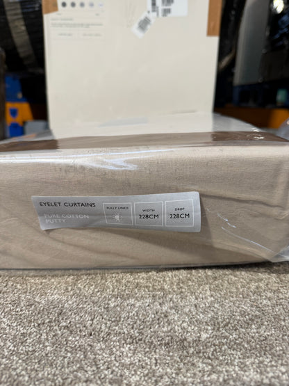 John Lewis Pure Cotton Pair Lined Eyelet Curtains, Putty, W228 x Drop 228cm