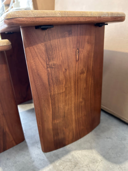 John Lewis Adina Travertine Top Nest of 2 Tables Walnut