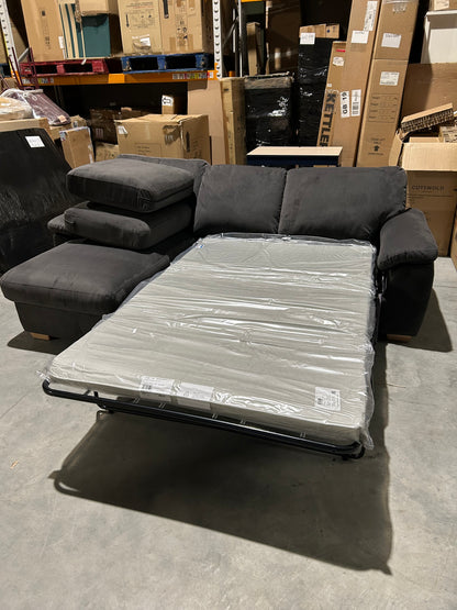 John Lewis Camden 5+ Seater LHF Storage Chaise End Sofa Bed Plush Velvet Charcoal