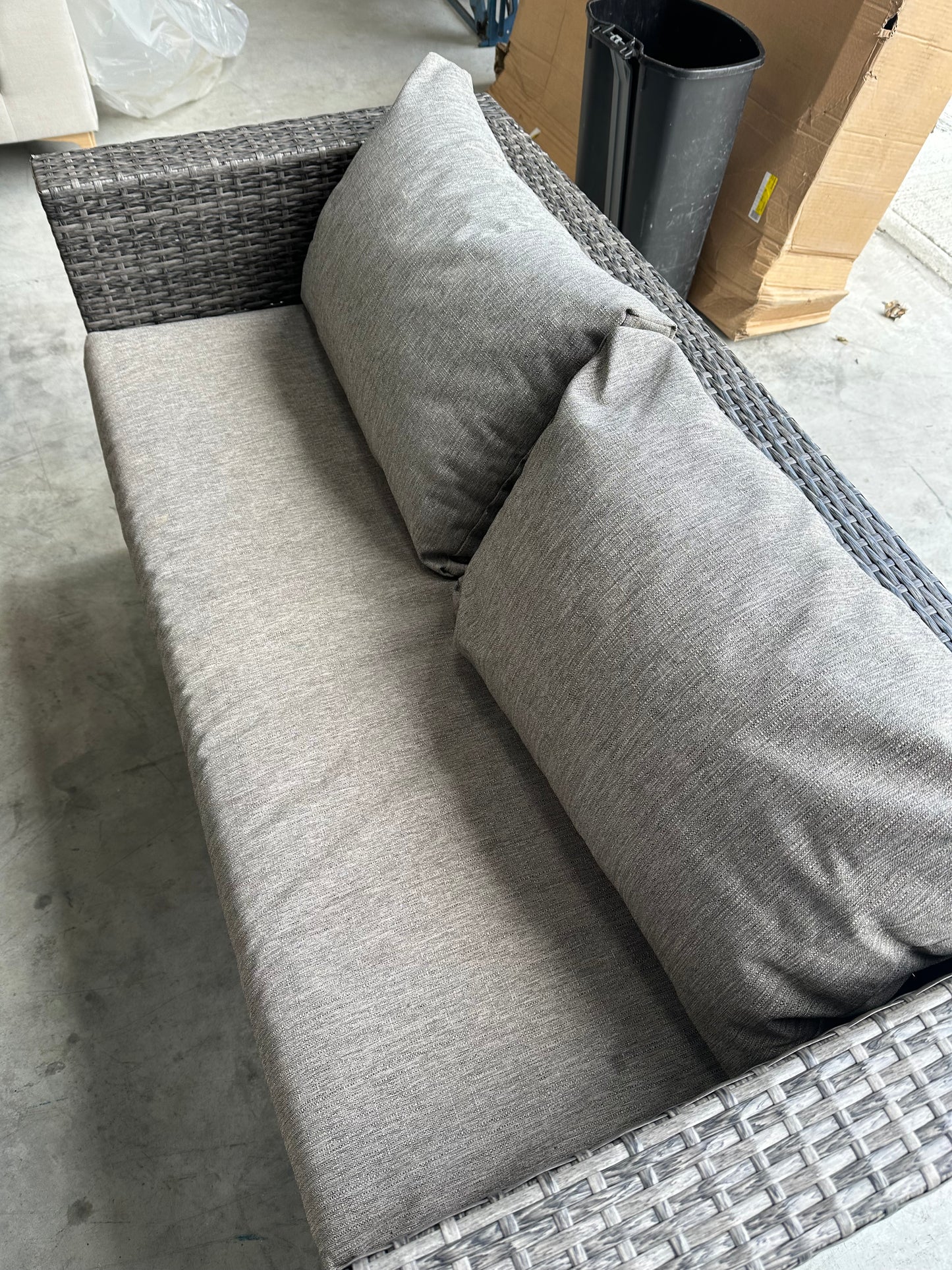 John Lewis Alora Cube 6-Seater Garden Dining Table, Sofas & Stools Set, Brown/Grey