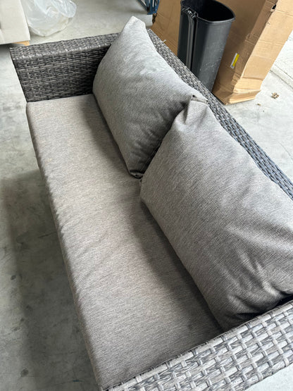 John Lewis Alora Cube 6-Seater Garden Dining Table, Sofas & Stools Set, Brown/Grey