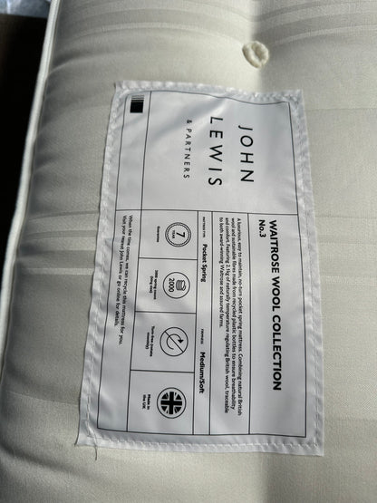 John Lewis Waitrose Wool NO. 3 Pocket Spring Mattress, Soft/Medium Tension, King Size