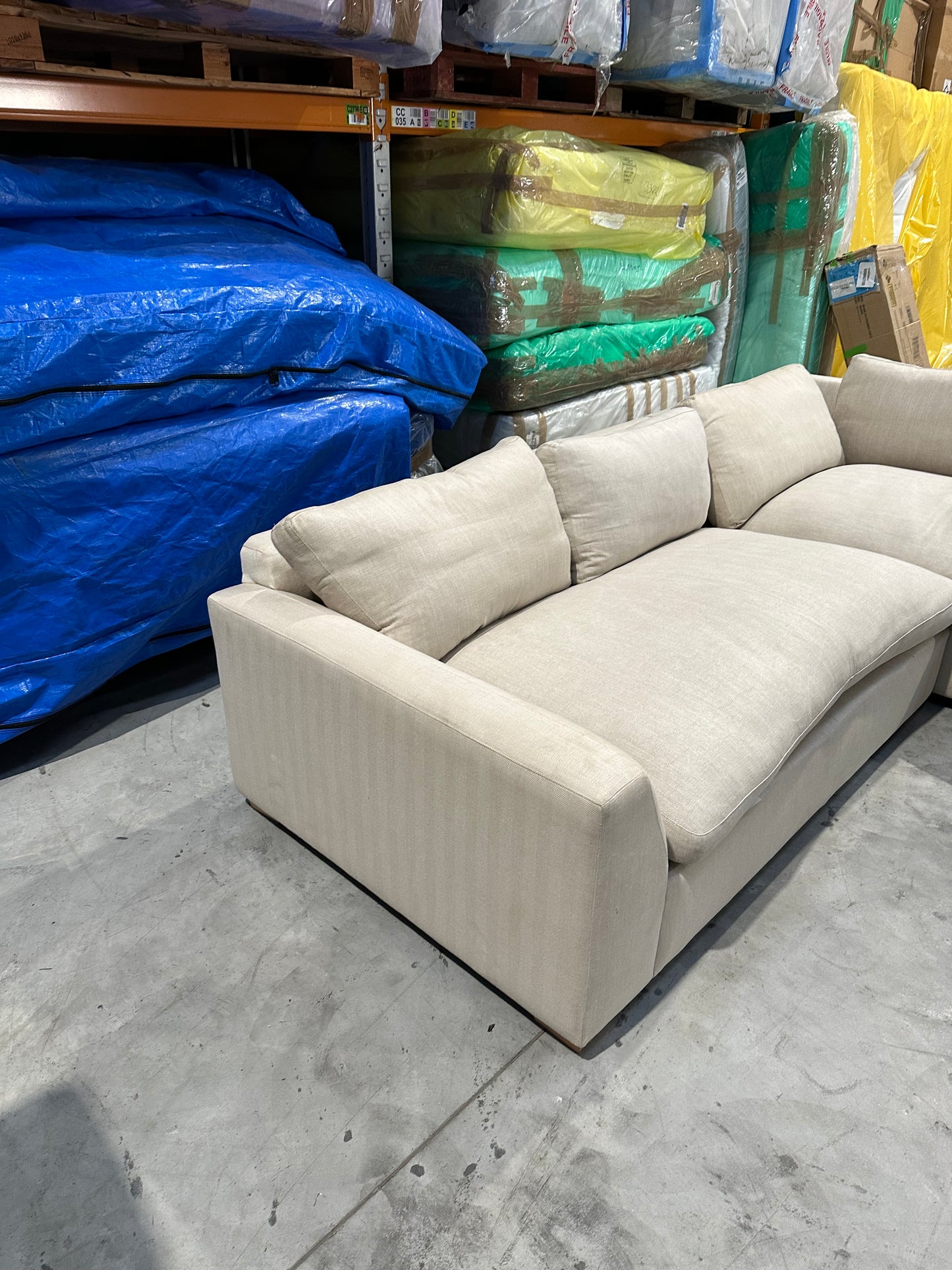 John Lewis Tortona RHF Chaise Sofa Premium Herringbone Fabric Light Legs Natural