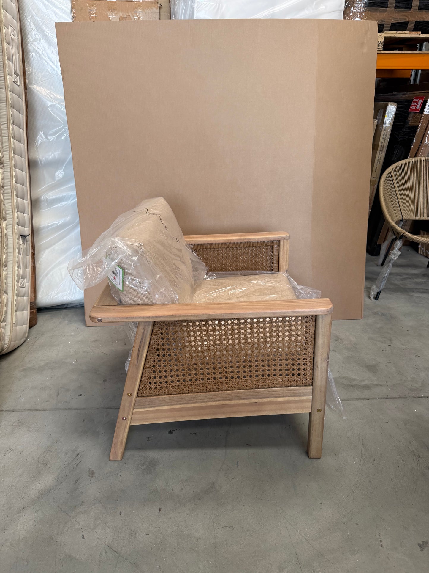 John Lewis Woven Rattan Panel Acacia Wood Garden Lounge Chair, Natural