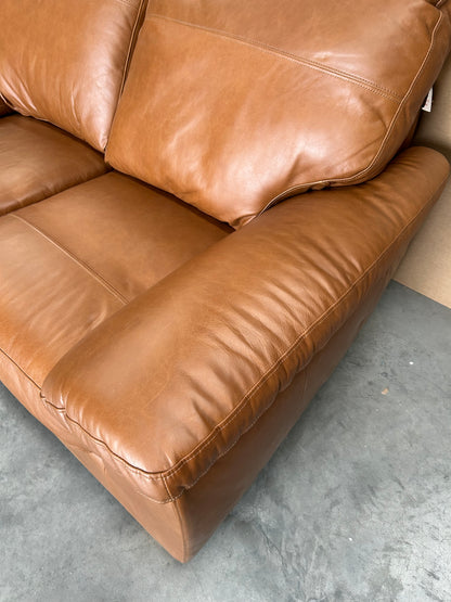 John Lewis Camden Small 2 Seater Leather Sofa, Light Leg, Premium Caramel