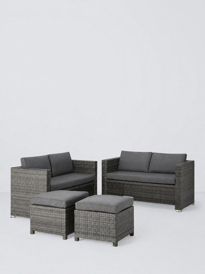 John Lewis Garden Sofas & Stools Set, Brown/Grey Alora Cube 6-Seater