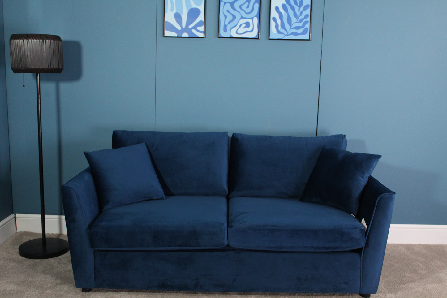 Brook & Wilde 2.5 Seater Sofa Bed in Orla Blue Velvet - Made in UK - Bespoke