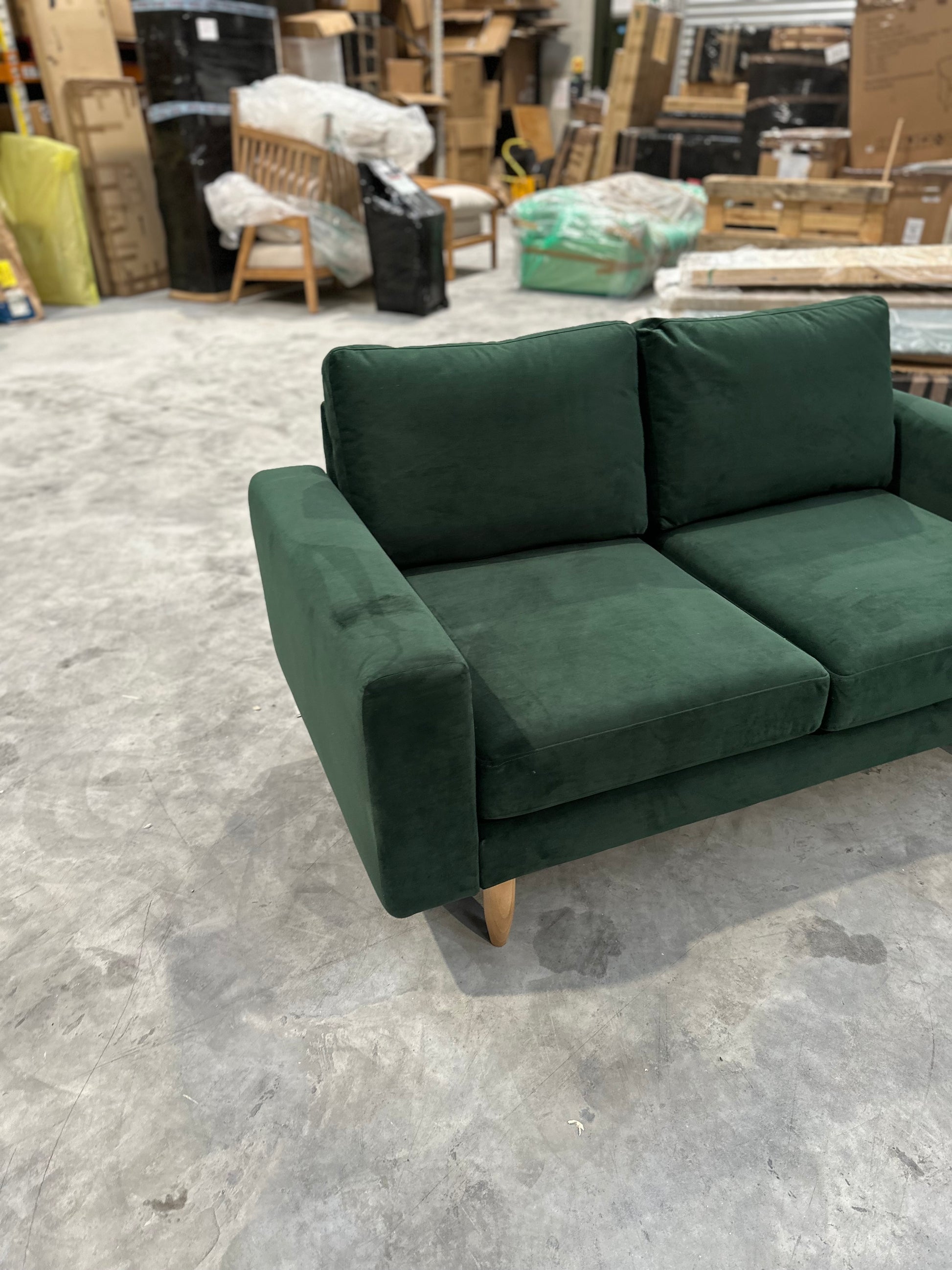 Hutch Velvet Block Arm 2 Seater Sofa - Velvet Sage Green