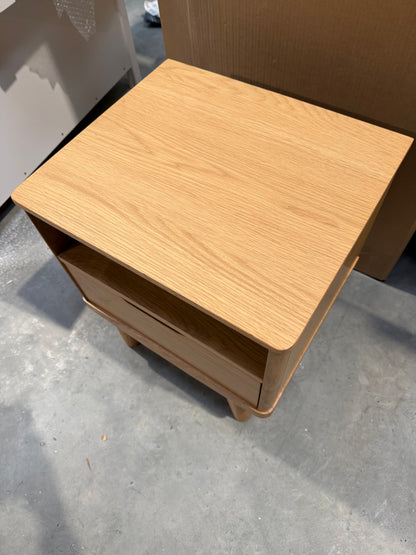 John Lewis Bow 1 Drawer Bedside Table, Natural Oak