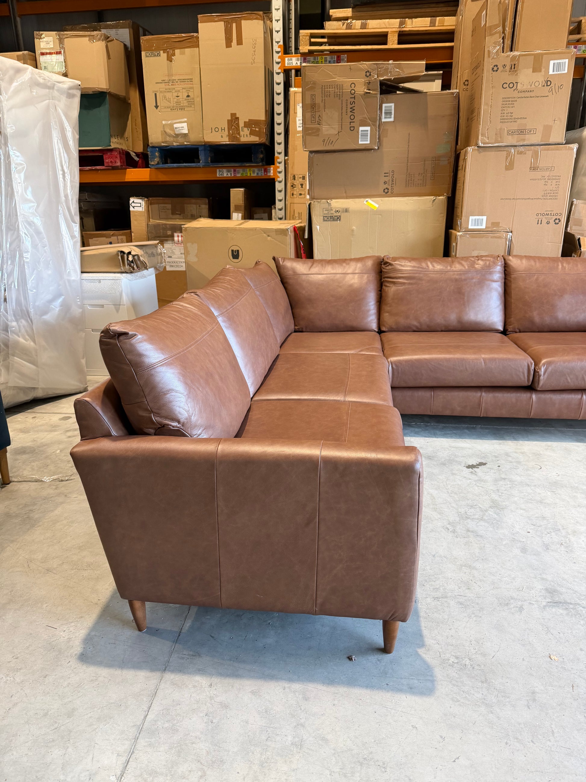 John Lewis Bailey II 5+ Seater Leather Corner Sofa Dark Leg Vintage Toffee