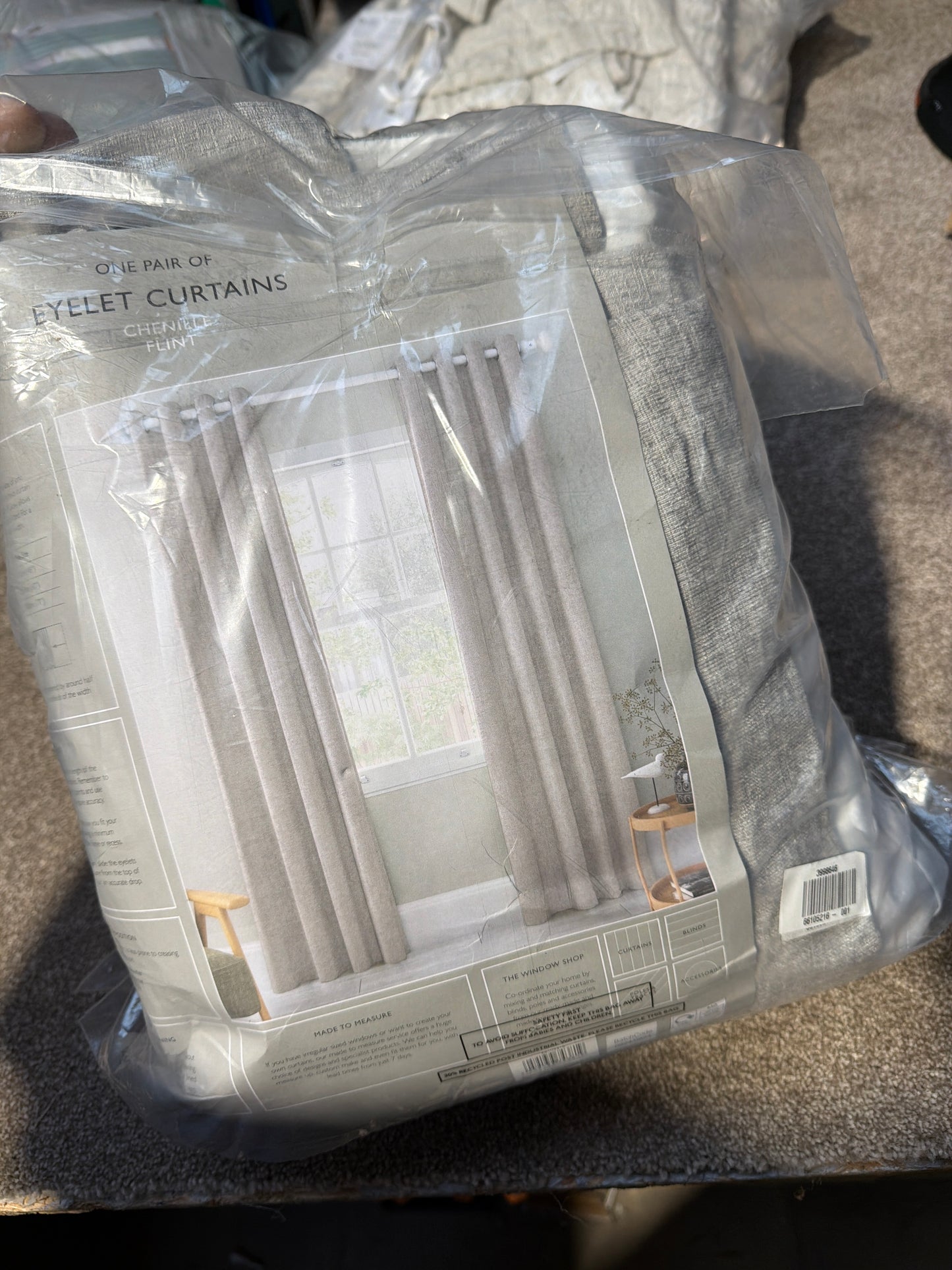 John Lewis Chenille Pair Blackout/Thermal Lined Eyelet Curtains, Flint W228 x Drop 228cm