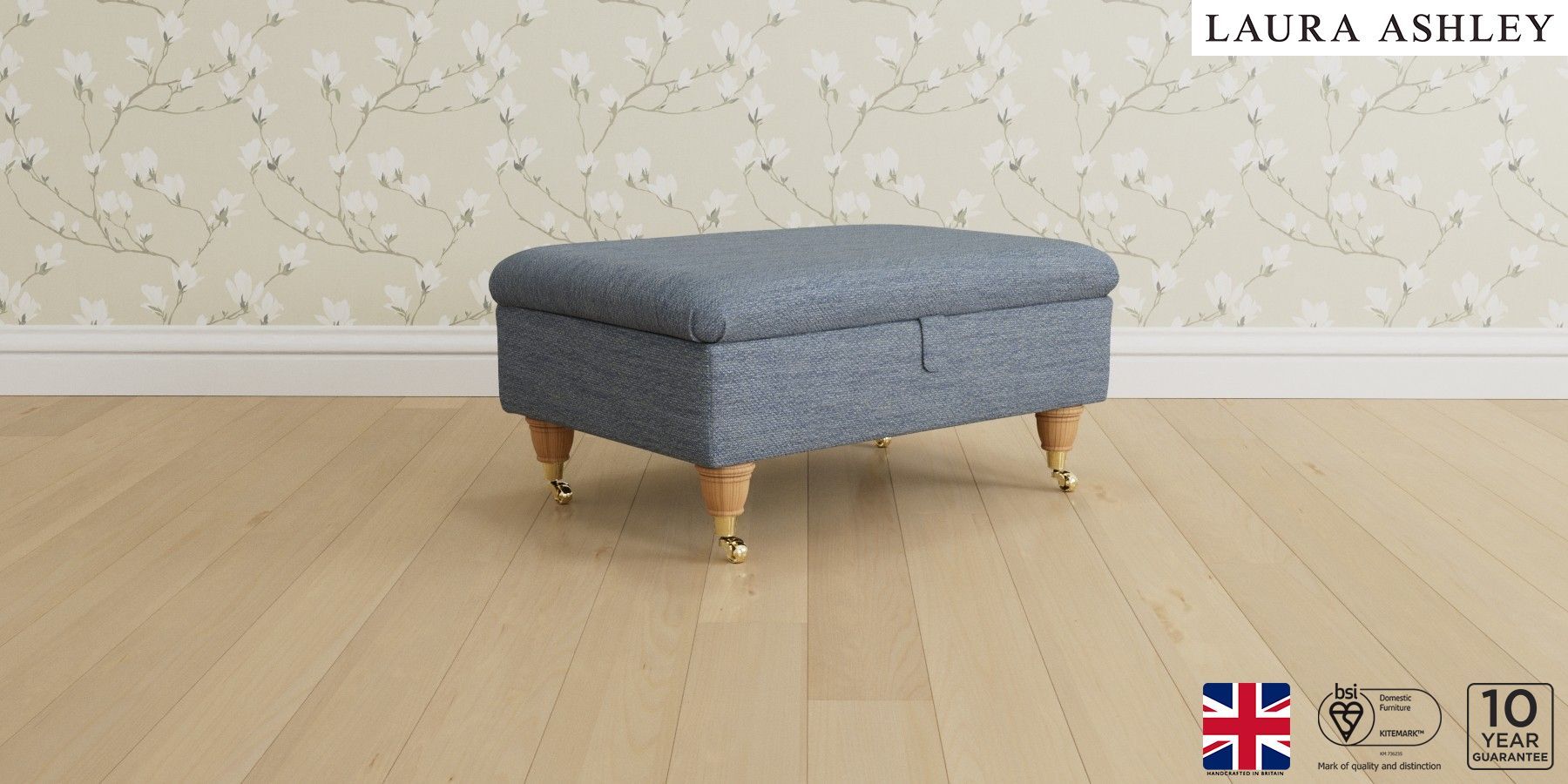 Kingston by Laura Ashley Storage Footstool in Harley Fabric in Seaspray Blue