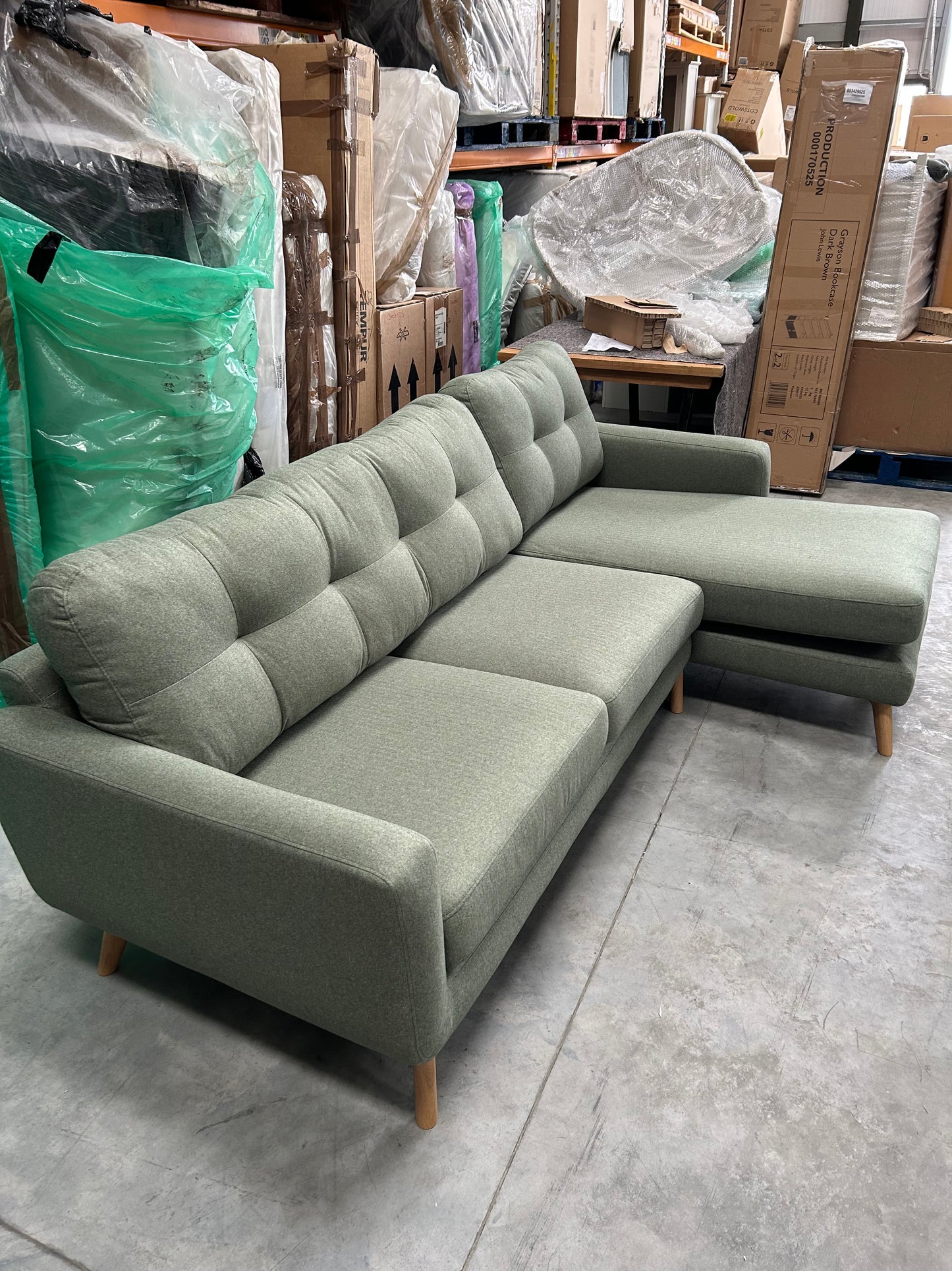 John Lewis Barbican 5+ Seater RHF Chaise End Sofa in Saga Green