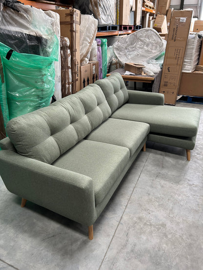 John Lewis Barbican 5+ Seater RHF Chaise End Sofa in Saga Green