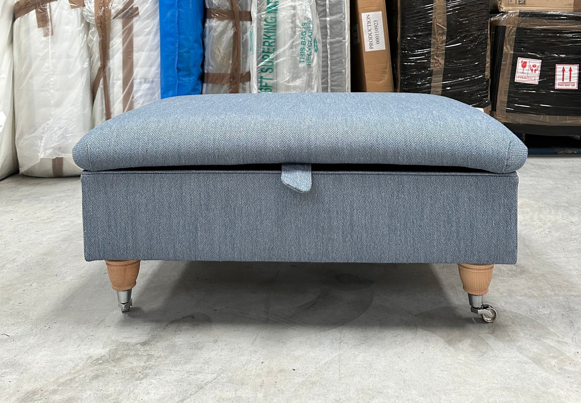 Kingston by Laura Ashley Storage Footstool in Harley Fabric in Seaspray Blue