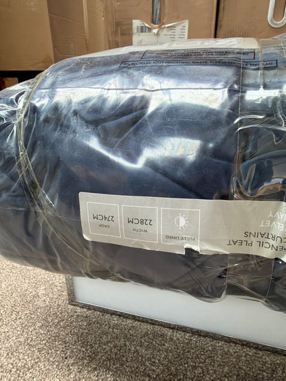 John Lewis Velvet Pair Lined Pencil Pleat Curtains, Navy, W228 x Drop 274cm