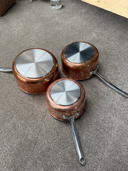 John Lewis Tri-Ply Stainless Steel Saucepan Set with Lids, 3 Piece, Copper