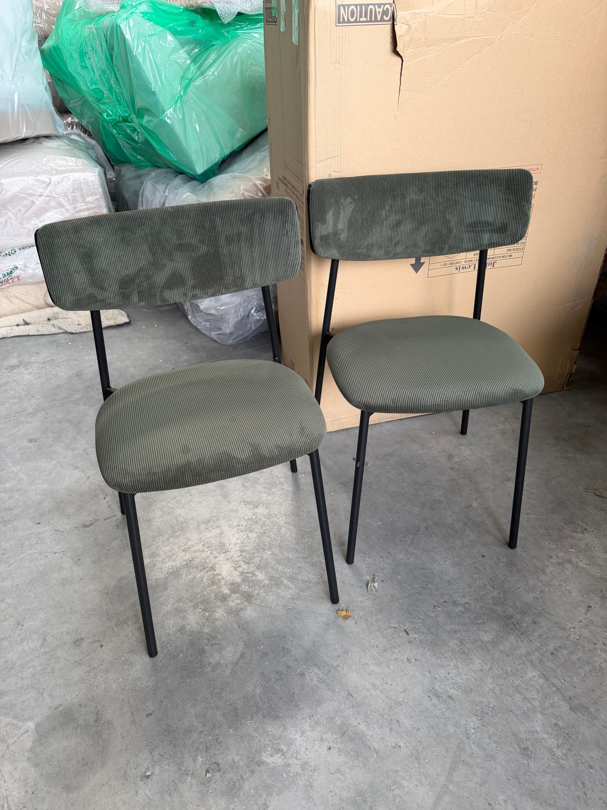 John Lewis ANYDAY Motion Corduroy Upholstered Dining Chairs, Set of 2, Green