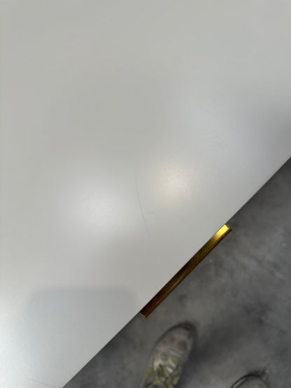 West Elm Quinn Lacquer Desk, Haze/Antique Brass