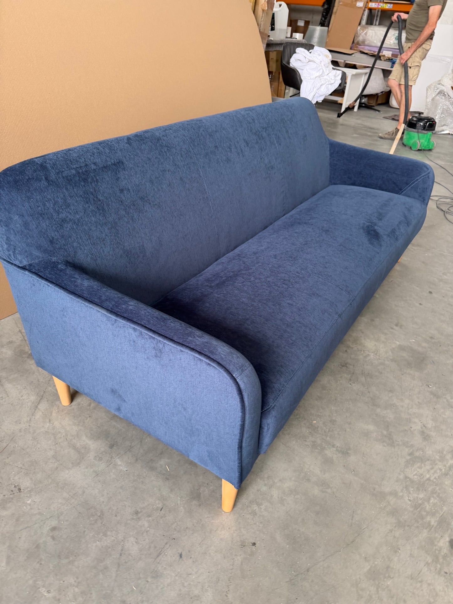 John Lewis Compact 2.5 Seater Sofa - Titan Navy - Natural Beech Legs - Brand New