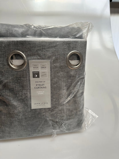 John Lewis Chenille Pair Blackout/Thermal Lined Eyelet Curtains, Storm, W167 x D228