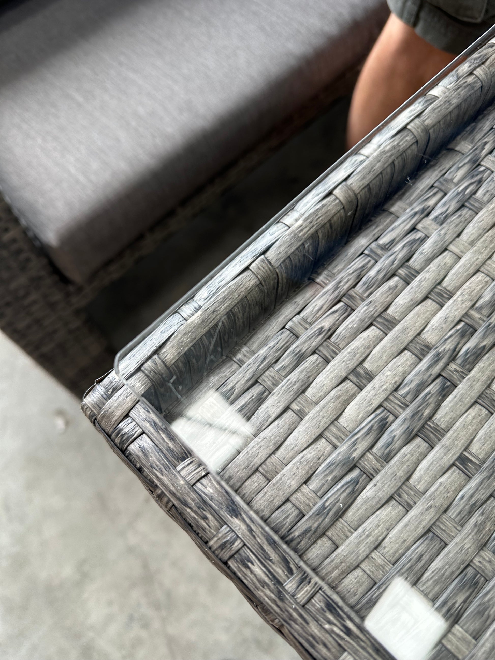 John Lewis Alora Cube 6-Seater Garden Dining Table, Sofas & Stools Set, Brown/Grey