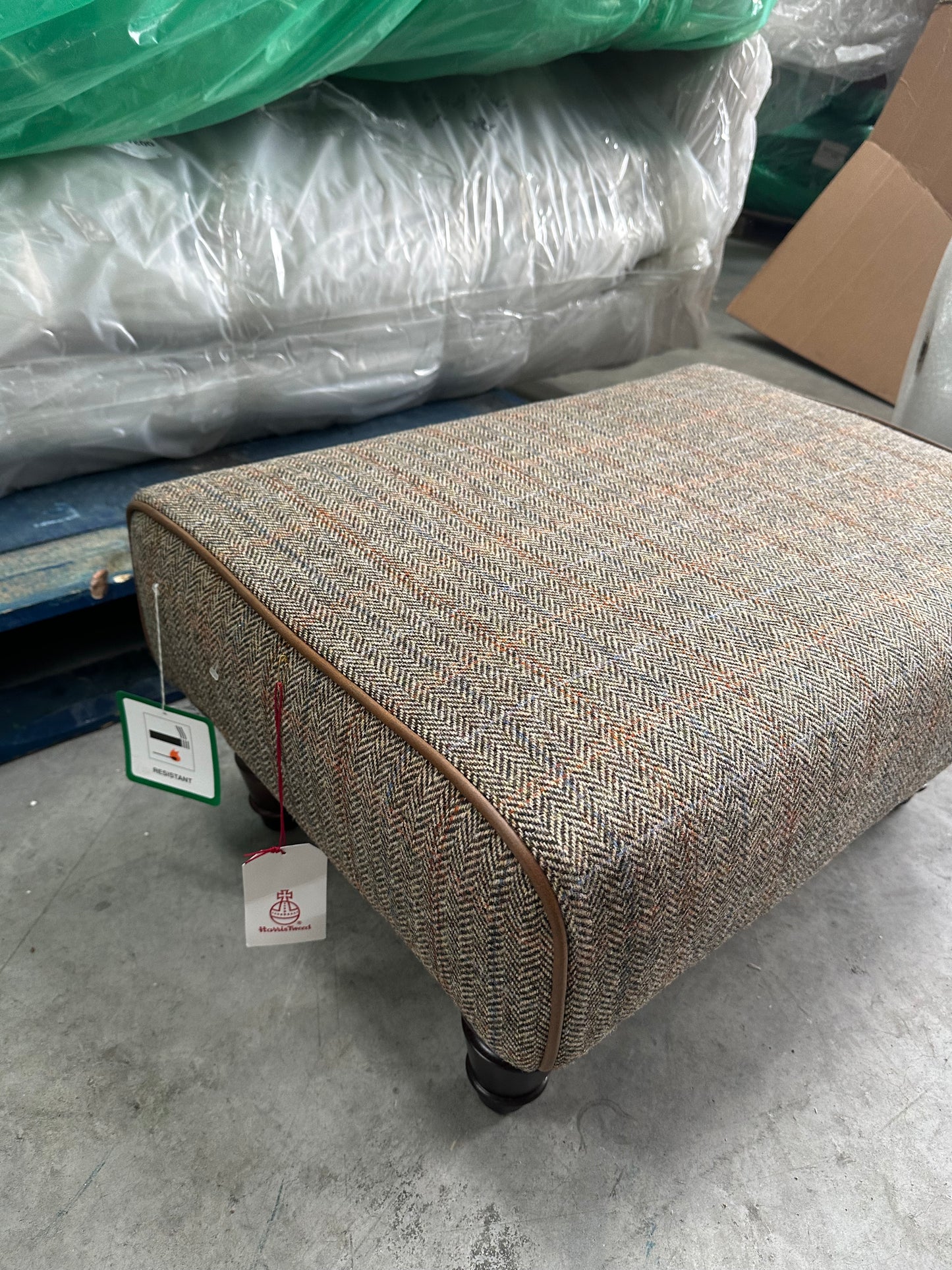 John Lewis Tetrad Lewis Footstool, Harris Tweed Bracken Herringbone