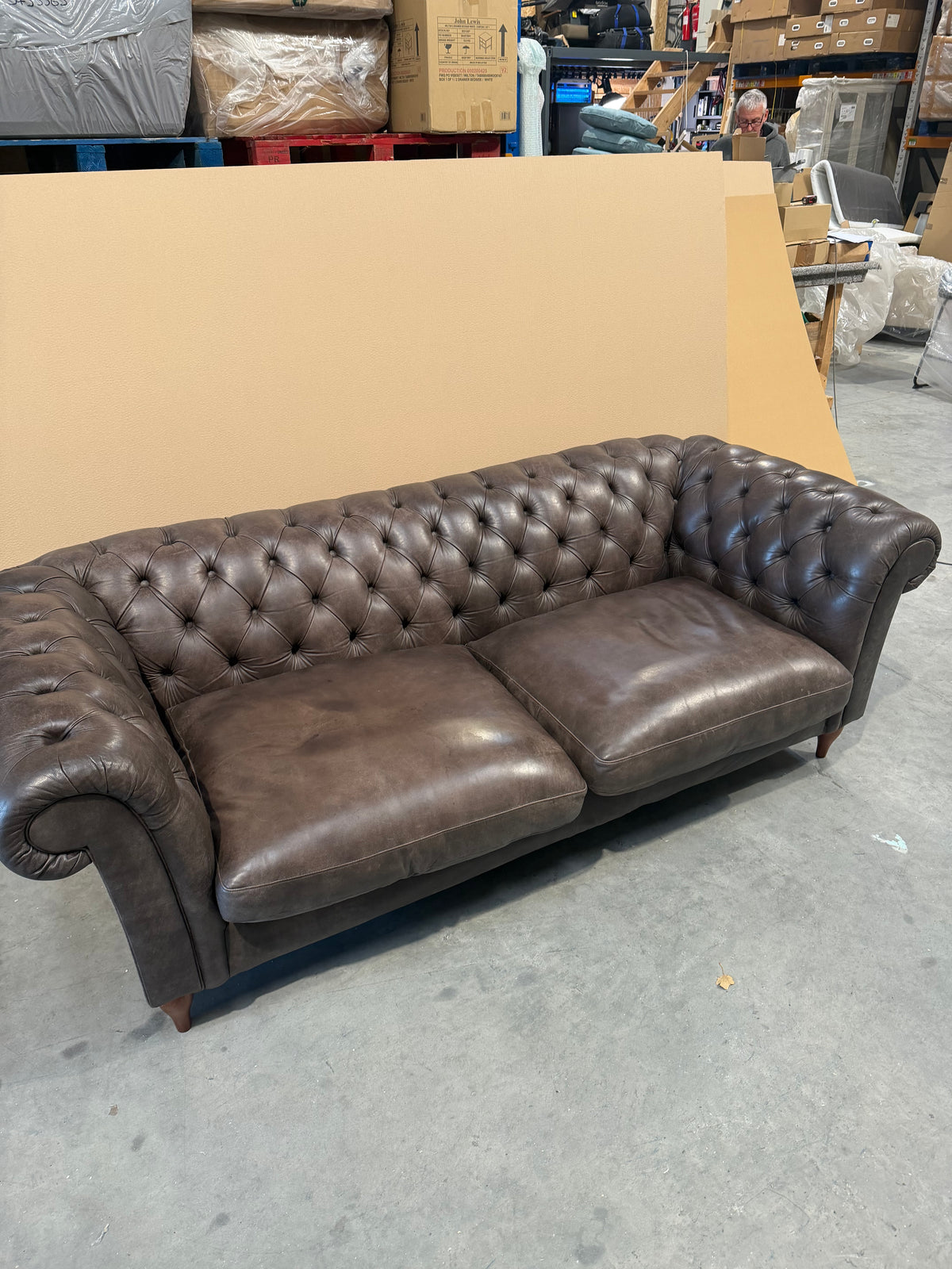 John Lewis Cromwell Chesterfield Grand 4 Seater Leather Sofa, Dark Leg Demetra Charcoal