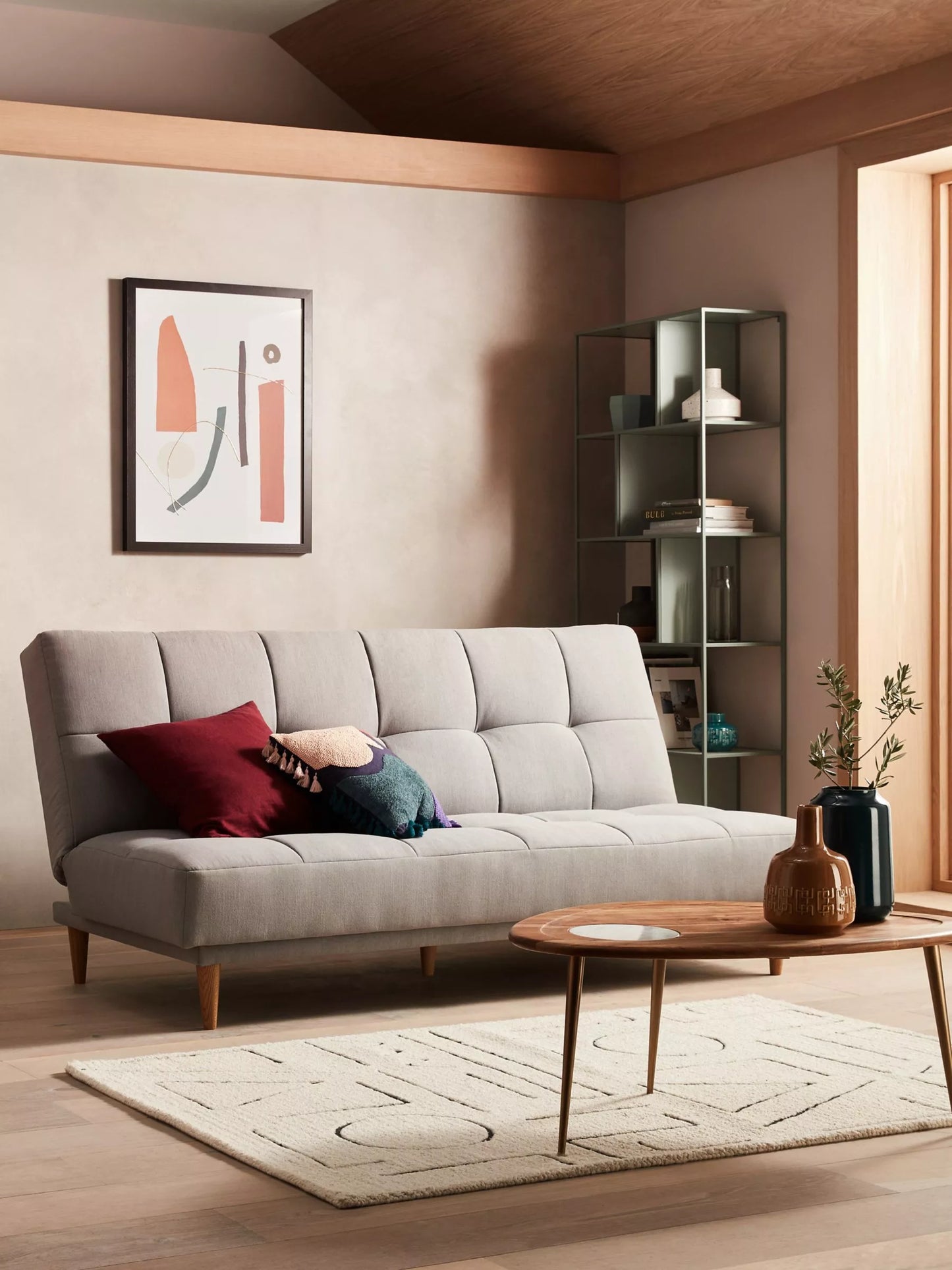 John Lewis Linear Medium 2 Seater Sofa Bed, Light Leg, Topaz Natural