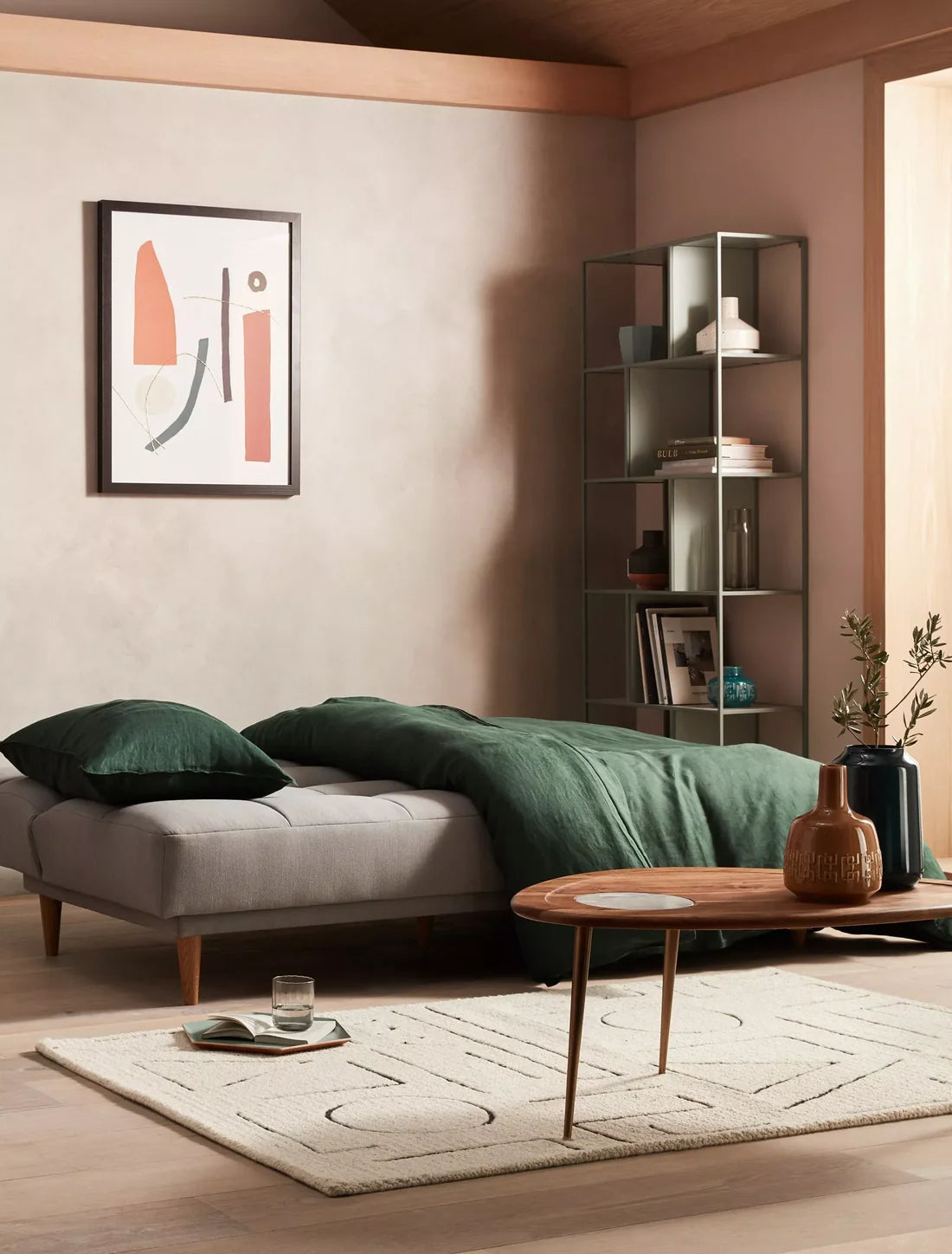 John Lewis Linear Medium 2 Seater Sofa Bed, Light Leg, Topaz Natural