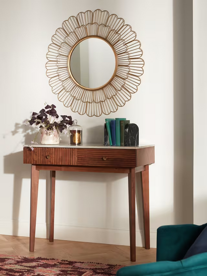 John Lewis Fleur Metal Frame Round Wall Mirror, 81cm, Gold