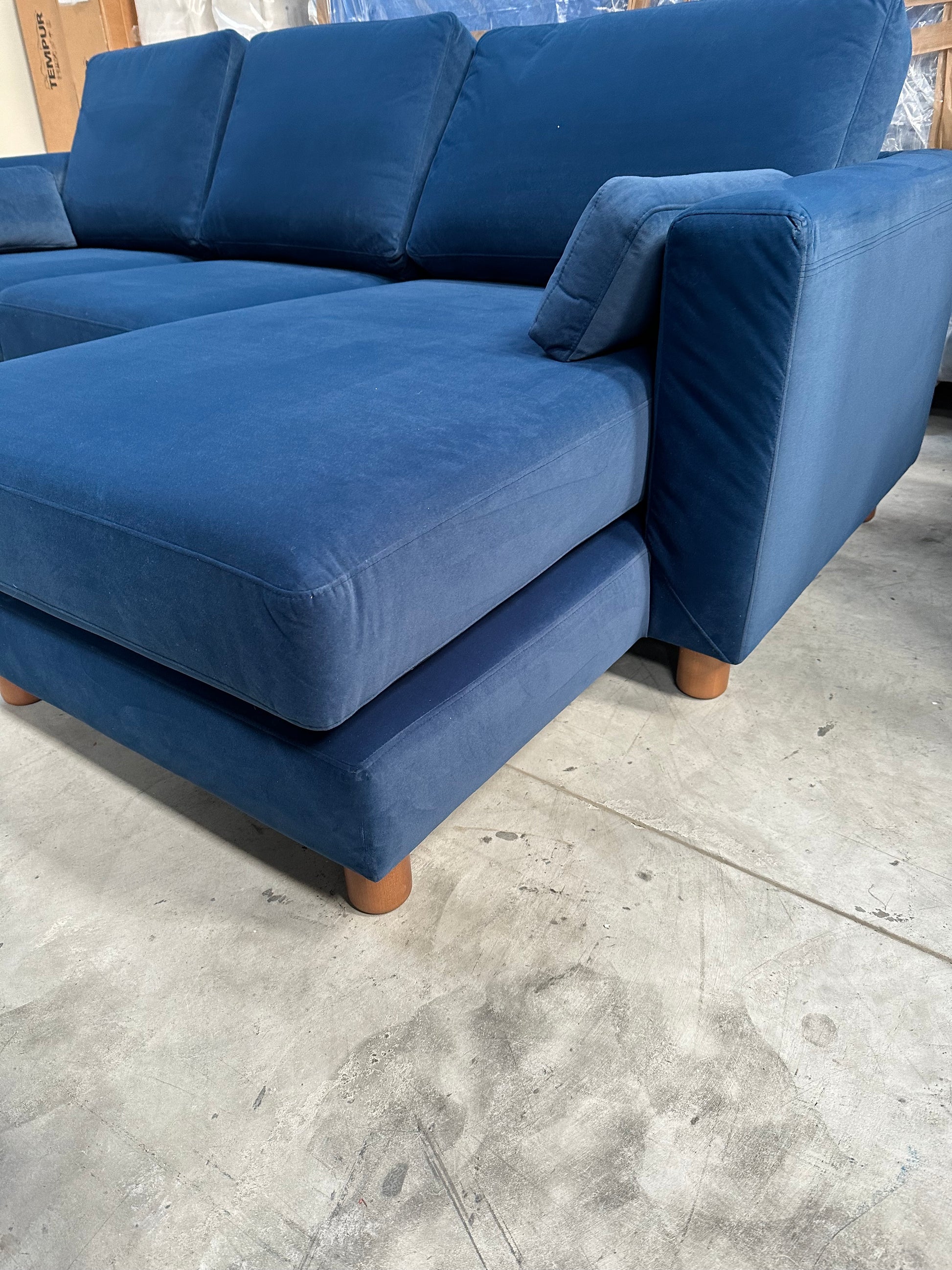 John Lewis Milton RHF Chaise End Sofa, Light Leg, Navy Velvet