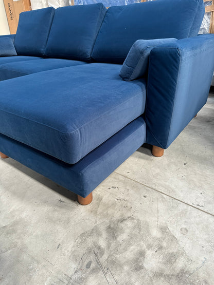 John Lewis Milton RHF Chaise End Sofa, Light Leg, Navy Velvet