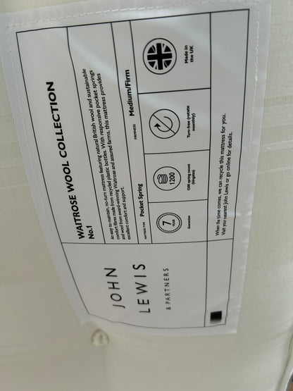 John Lewis Waitrose Wool NO 1 Pocket Spring Mattress Medium Firm Tension King Size