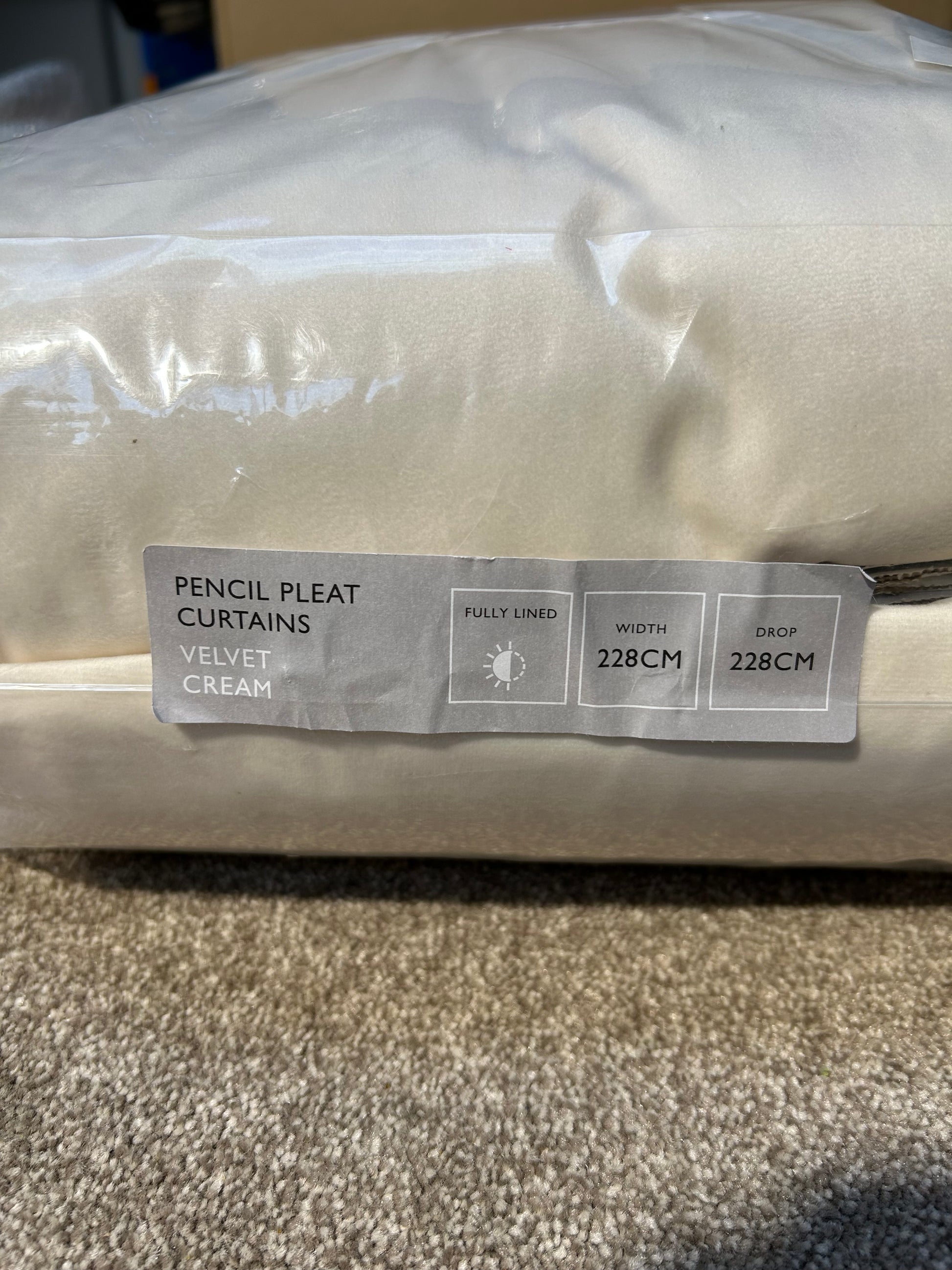 John Lewis Velvet Pair Lined Pencil Pleat Curtains, Cream, W228 x Drop 228cm
