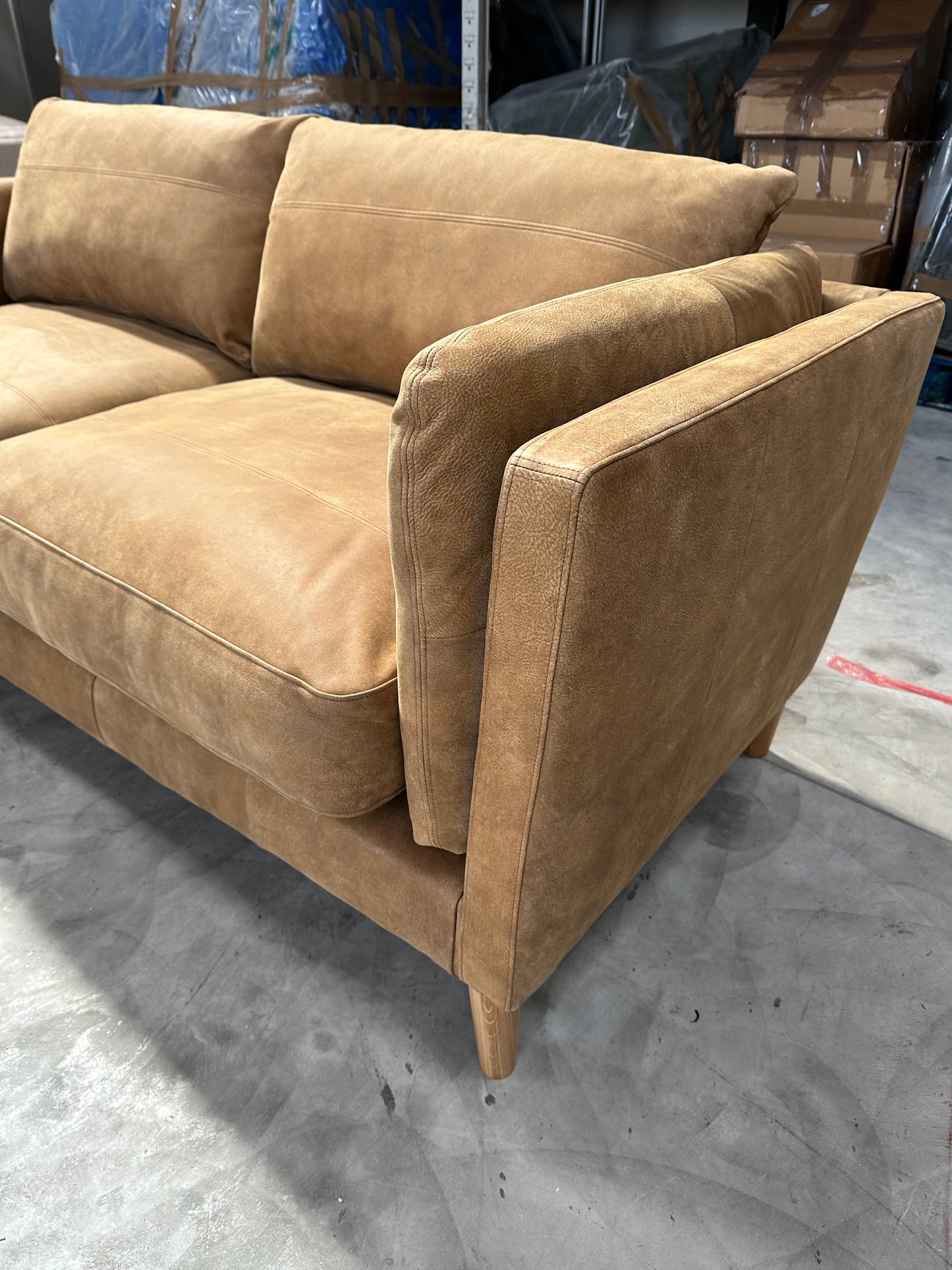 John Lewis Trim Large 3 Seater Leather Sofa, Light Leg, Demetra Tan