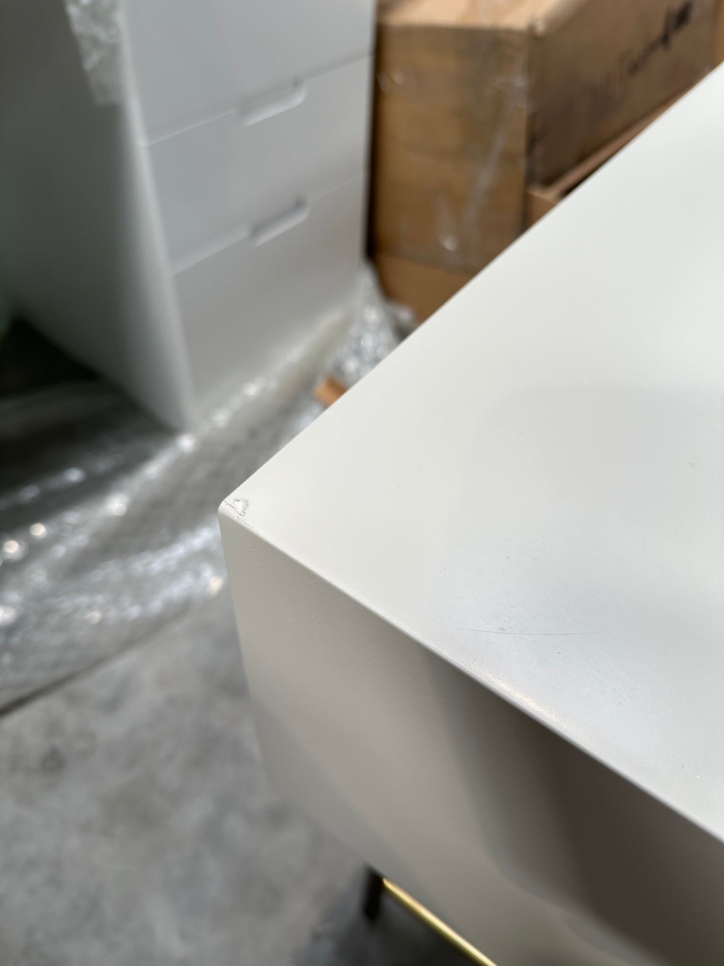 West Elm Quinn Lacquer Desk, Haze/Antique Brass