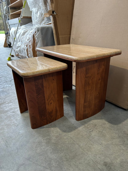John Lewis Adina Travertine Top Nest of 2 Tables Walnut