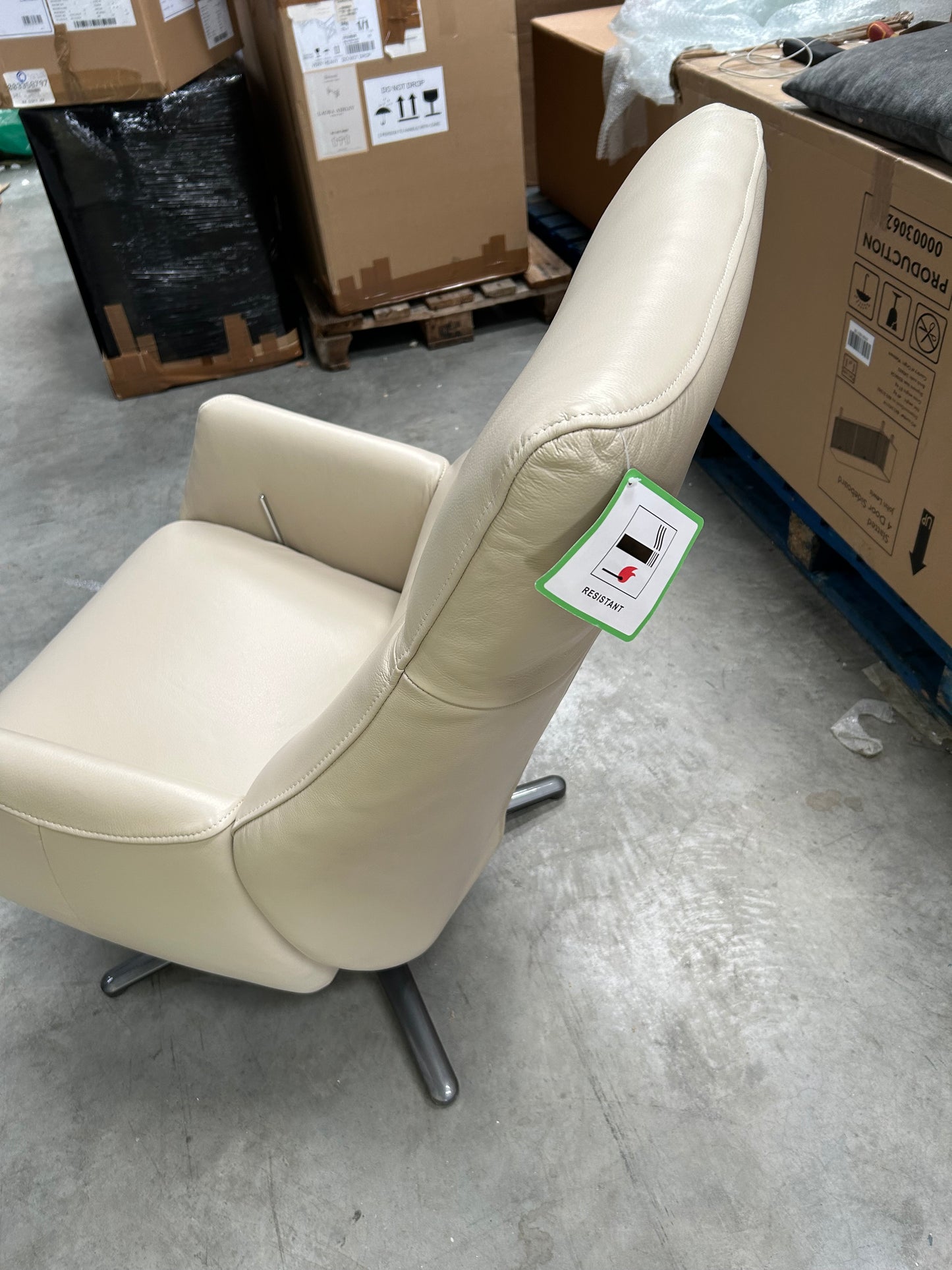 John Lewis Ease Leather Recliner Armchair and Footstool, Stone Leather