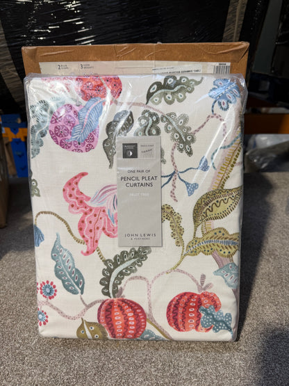 John Lewis Fruit Tree Print Pencil Pleat Pair Blackout Lined Curtains, Multi, W228 x Drop 137cm