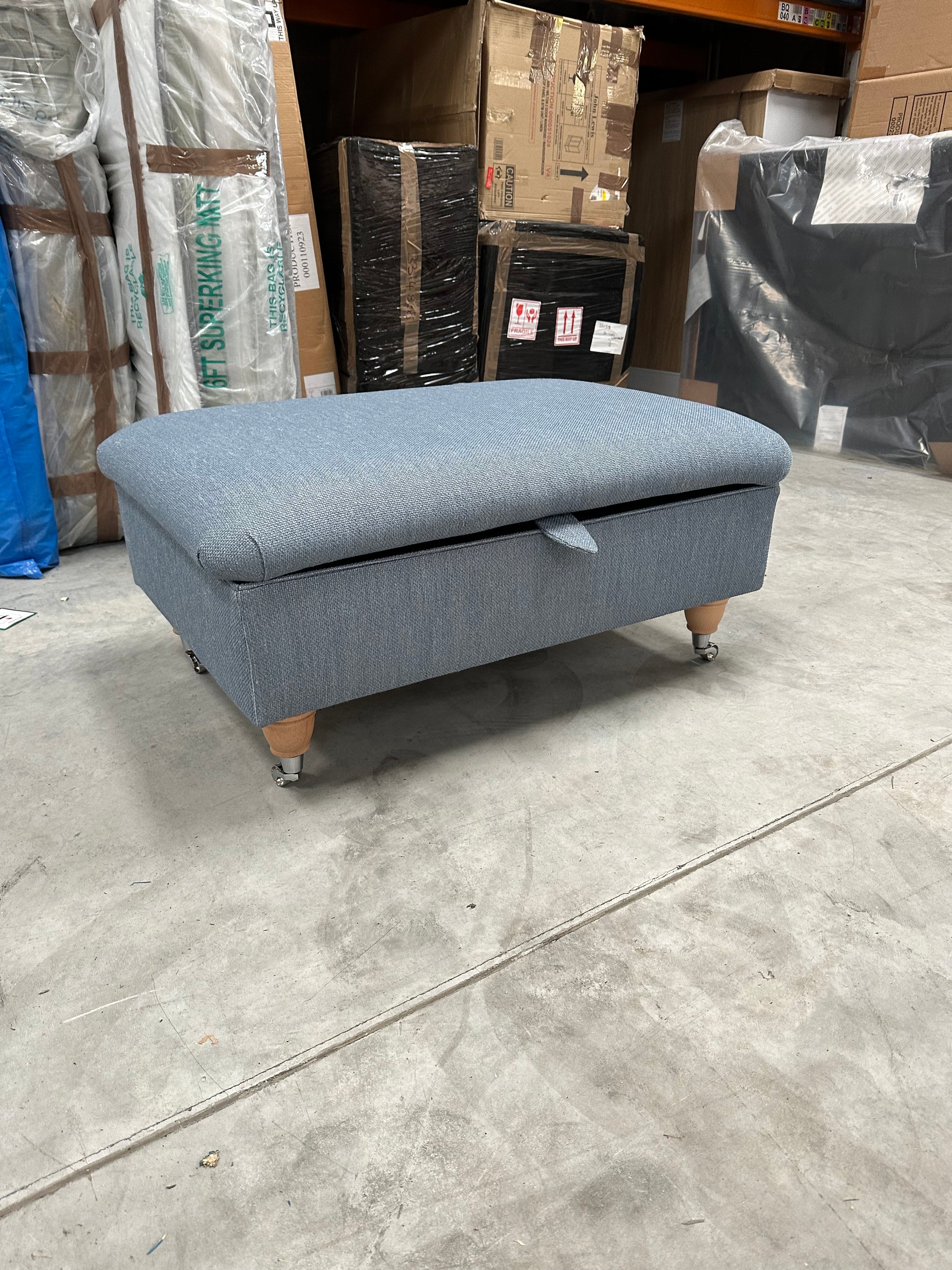 Kingston by Laura Ashley Storage Footstool in Harley Fabric in Seaspray Blue