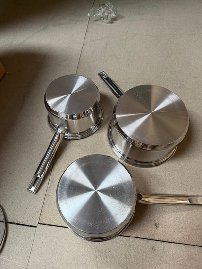 John Lewis Classic Glass Lid Stainless Steel Saucepan Set, 3 Pieces