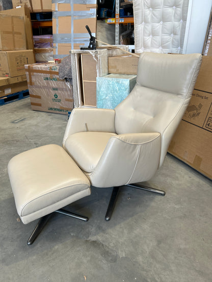 John Lewis Ease Leather Recliner Armchair and Footstool, Stone Leather